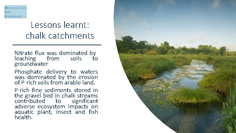 Lessons learnt: chalk catchments Nitrate flux was dominated by leaching from soils to groundwater