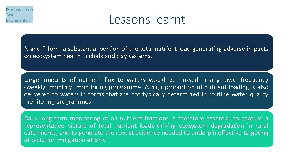Lessons learnt N and P form a substantial portion of the total nutrient load