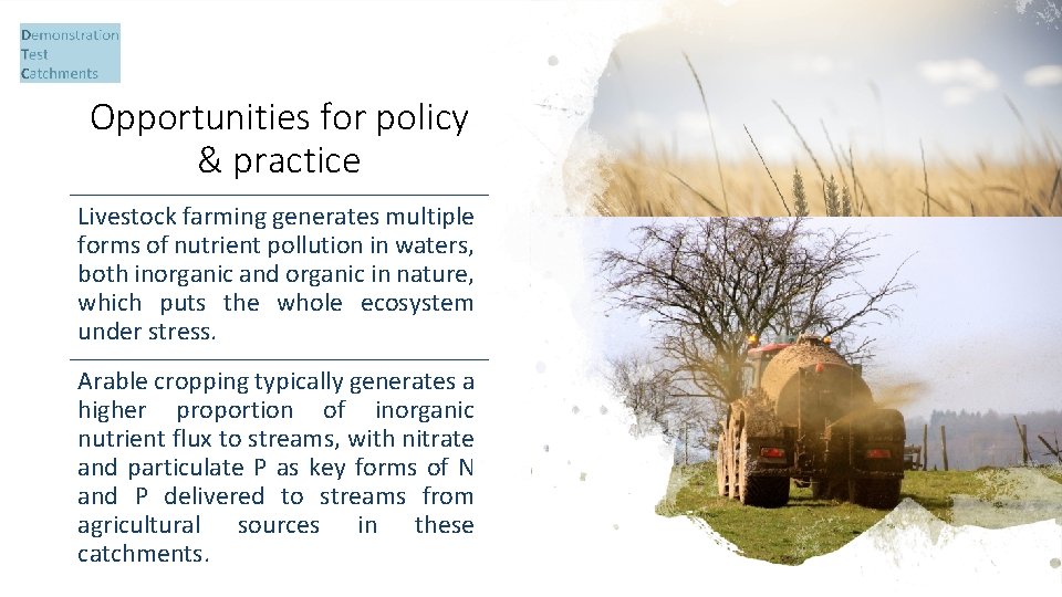 Opportunities for policy & practice Livestock farming generates multiple forms of nutrient pollution in