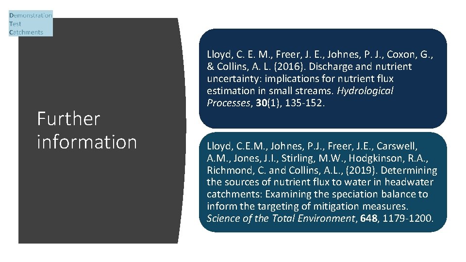 Further information Lloyd, C. E. M. , Freer, J. E. , Johnes, P. J.