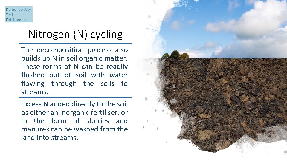 Nitrogen (N) cycling The decomposition process also builds up N in soil organic matter.