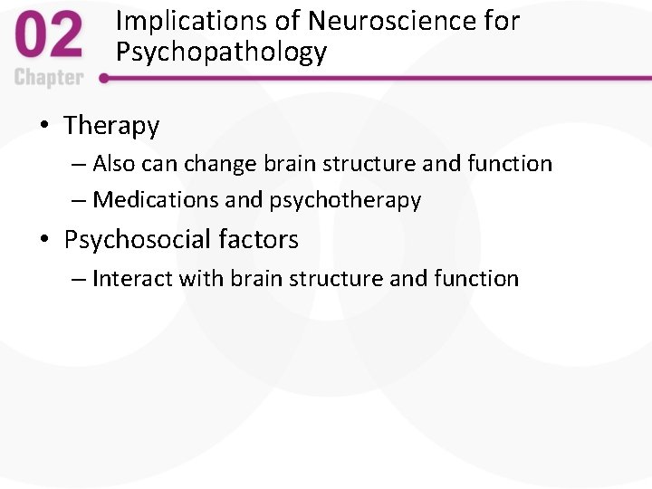 Implications of Neuroscience for Psychopathology • Therapy – Also can change brain structure and