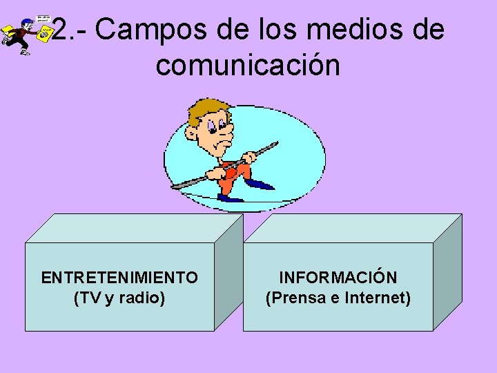 2. - Campos de los medios de comunicación ENTRETENIMIENTO (TV y radio) INFORMACIÓN (Prensa