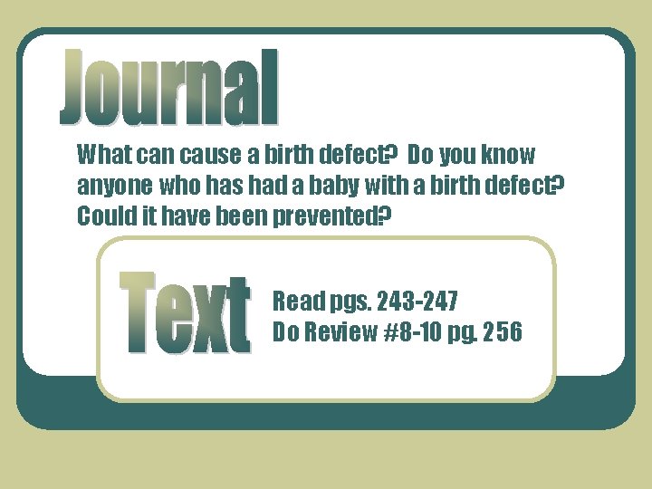 What can cause a birth defect? Do you know anyone who has had a