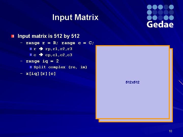 Input Matrix Input matrix is 512 by 512 – range r = R; range