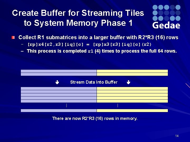 Create Buffer for Streaming Tiles to System Memory Phase 1 Collect R 1 submatrices