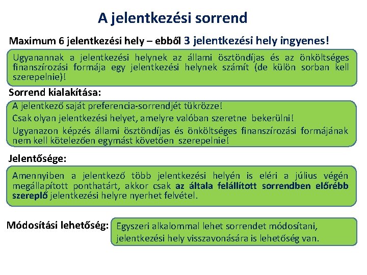 A jelentkezési sorrend Maximum 6 jelentkezési hely – ebből 3 jelentkezési hely ingyenes! Ugyanannak