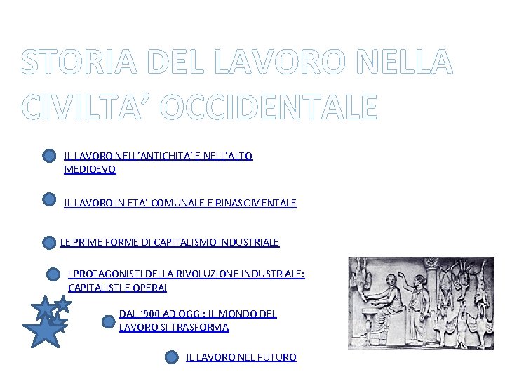 STORIA DEL LAVORO NELLA CIVILTA’ OCCIDENTALE IL LAVORO NELL’ANTICHITA’ E NELL’ALTO MEDIOEVO IL LAVORO