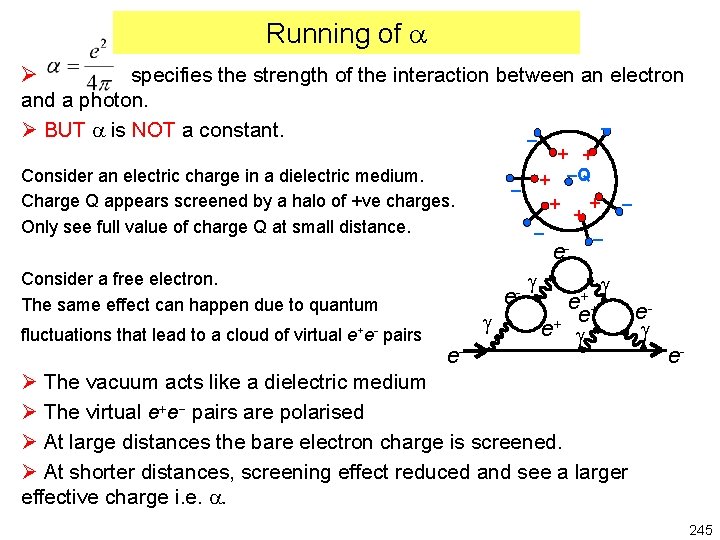 Running of Ø specifies the strength of the interaction between an electron and a