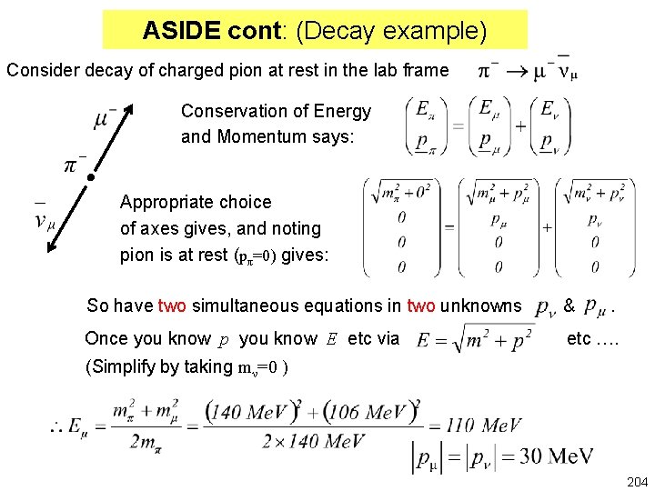 ASIDE cont: (Decay example) Consider decay of charged pion at rest in the lab