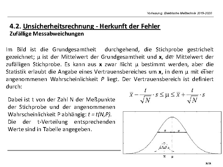 Vorlesung: Elektrische Meßtechnik 2019 -2020 4. 2. Unsicherheitsrechnung - Herkunft der Fehler Zufällige Messabweichungen