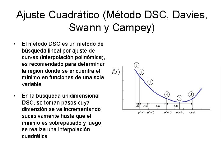 Ajuste Cuadrático (Método DSC, Davies, Swann y Campey) • El método DSC es un