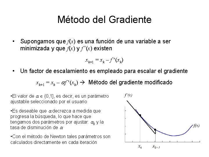 Método del Gradiente • Supongamos que f(x) es una función de una variable a