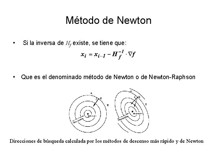 Método de Newton • Si la inversa de Hf existe, se tiene que: •