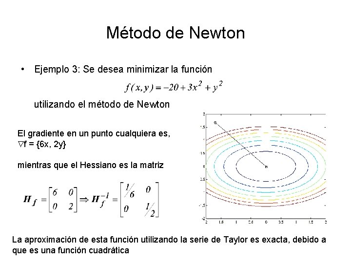 Método de Newton • Ejemplo 3: Se desea minimizar la función utilizando el método