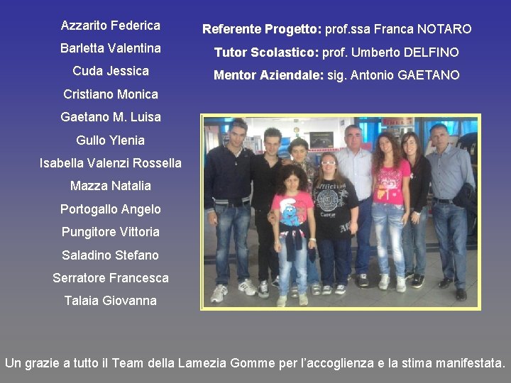 Azzarito Federica Referente Progetto: prof. ssa Franca NOTARO Barletta Valentina Tutor Scolastico: prof. Umberto Azzarito Federica Referente Progetto: prof. ssa Franca NOTARO Barletta Valentina Tutor Scolastico: prof. Umberto