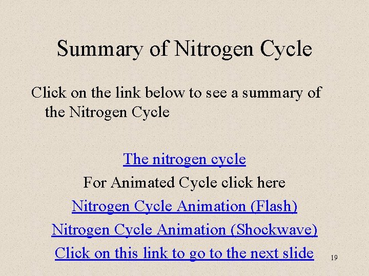 Summary of Nitrogen Cycle Click on the link below to see a summary of