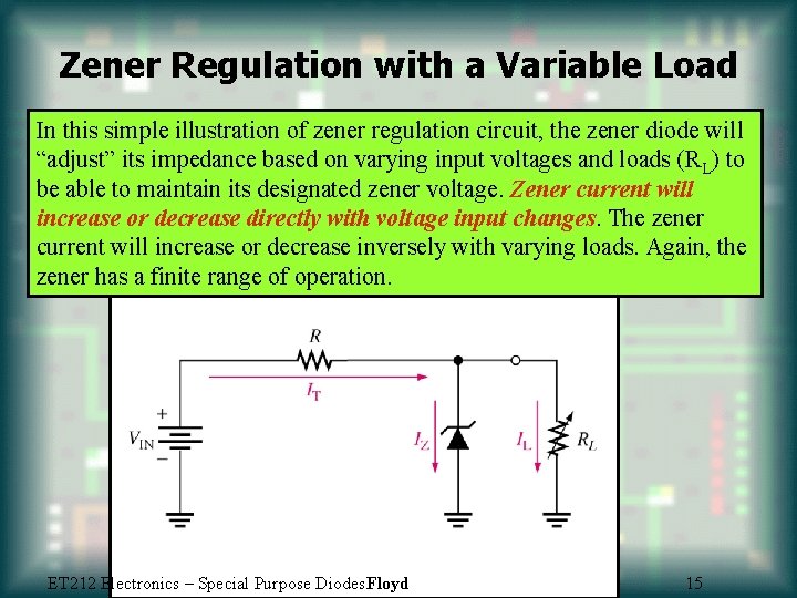 Zener Regulation with a Variable Load In this simple illustration of zener regulation circuit,