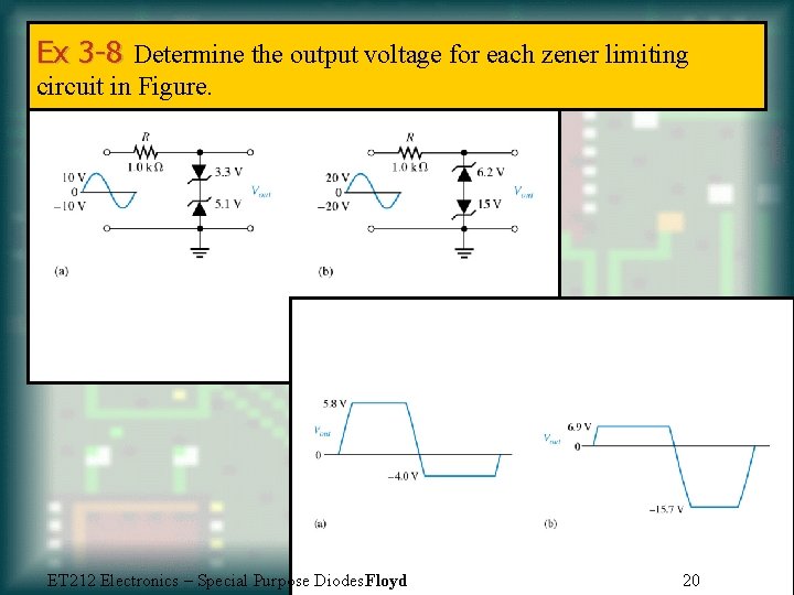 Ex 3 -8 Determine the output voltage for each zener limiting circuit in Figure.