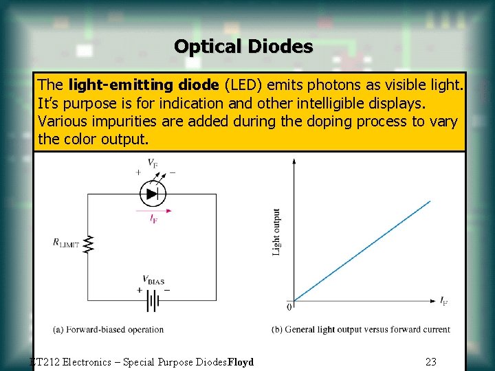 Optical Diodes The light-emitting diode (LED) emits photons as visible light. It’s purpose is