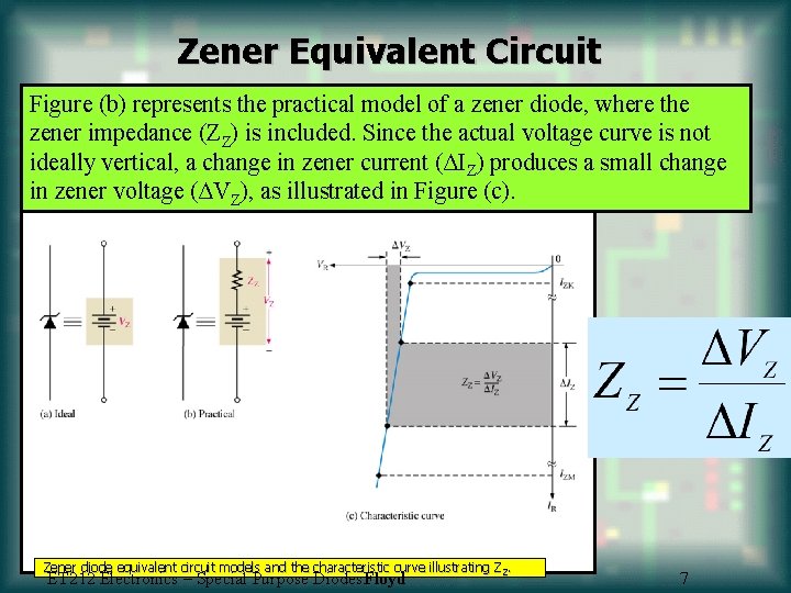 Zener Equivalent Circuit Figure (b) represents the practical model of a zener diode, where