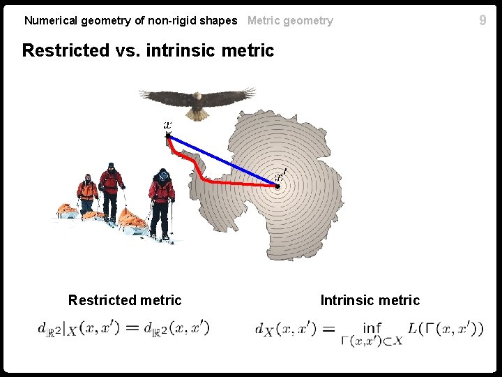 Numerical geometry of non-rigid shapes Metric geometry Restricted vs. intrinsic metric Restricted metric Intrinsic