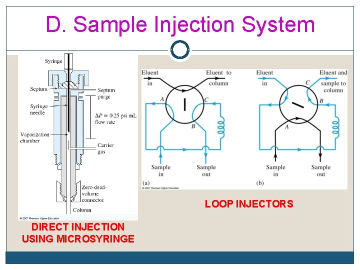 D. Sample Injection System LOOP INJECTORS DIRECT INJECTION USING MICROSYRINGE 