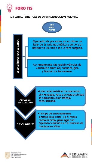 1. 4 CARACTERISTICAS DE OPERACIÓN CONVENCIONAL OPERACIÓN DE PALA NEUMATICA VER VIDEO ANTES Operador