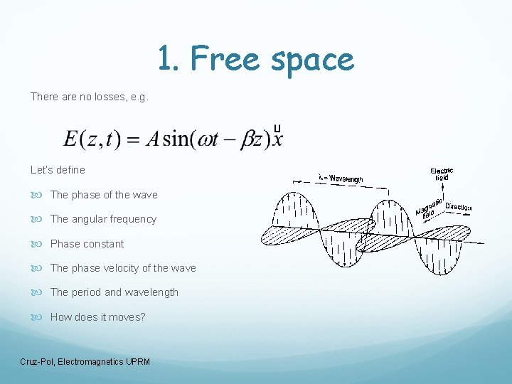 1. Free space There are no losses, e. g. Let’s define The phase of