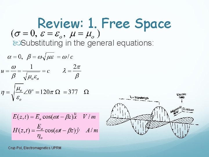 Review: 1. Free Space Substituting in the general equations: Cruz-Pol, Electromagnetics UPRM 