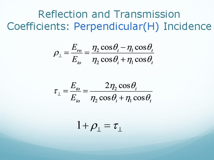 Reflection and Transmission Coefficients: Perpendicular(H) Incidence 