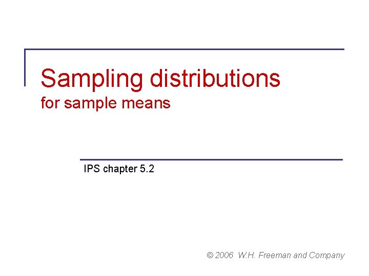 Sampling distributions for sample means IPS chapter 5. 2 © 2006 W. H. Freeman