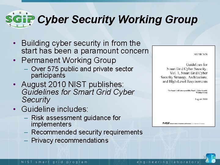 Cyber Security Working Group • Building cyber security in from the start has been