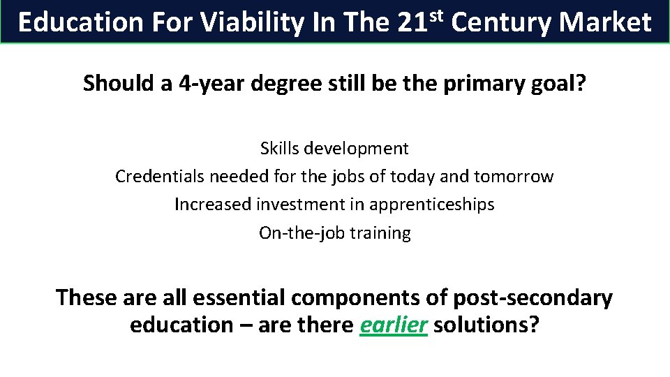 Education For Viability In The st 21 Century Market Should a 4 -year degree