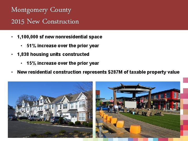 Montgomery County 2015 New Construction • 1, 100, 000 sf new nonresidential space •