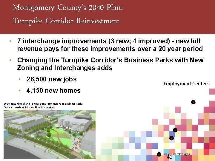 Montgomery County’s 2040 Plan: Turnpike Corridor Reinvestment • 7 interchange improvements (3 new; 4