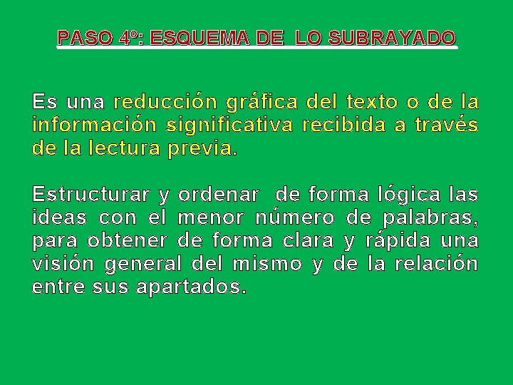 PASO 4º: ESQUEMA DE LO SUBRAYADO Es una reducción gráfica del texto o de