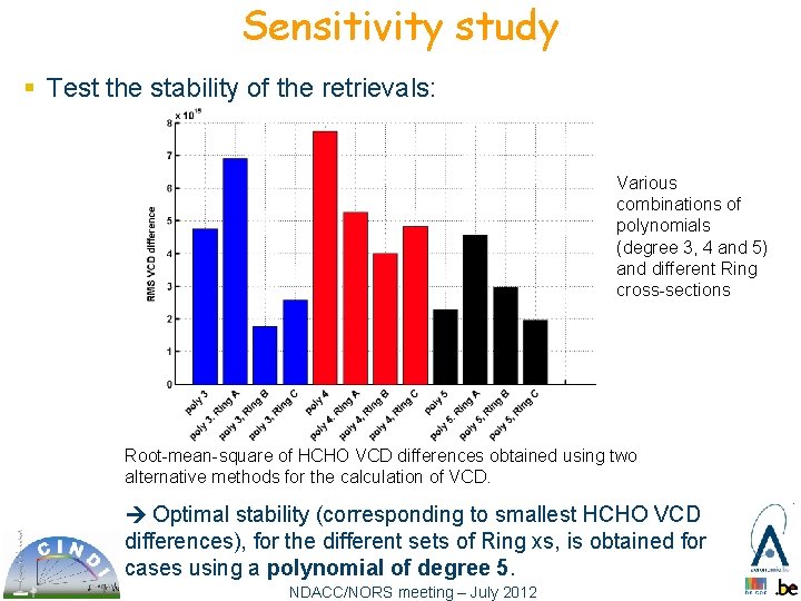 Sensitivity study § Test the stability of the retrievals: Various combinations of polynomials (degree