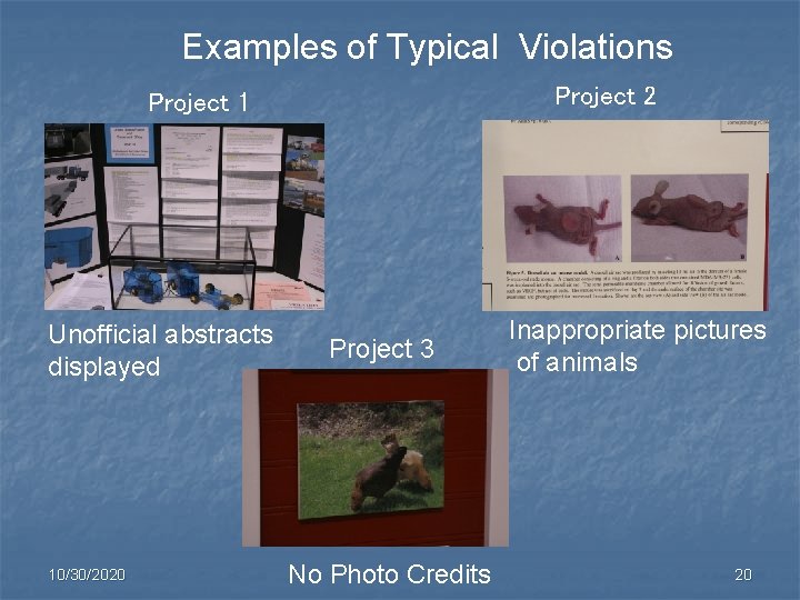 Examples of Typical Violations Project 2 Project 1 Unofficial abstracts displayed 10/30/2020 Project 3