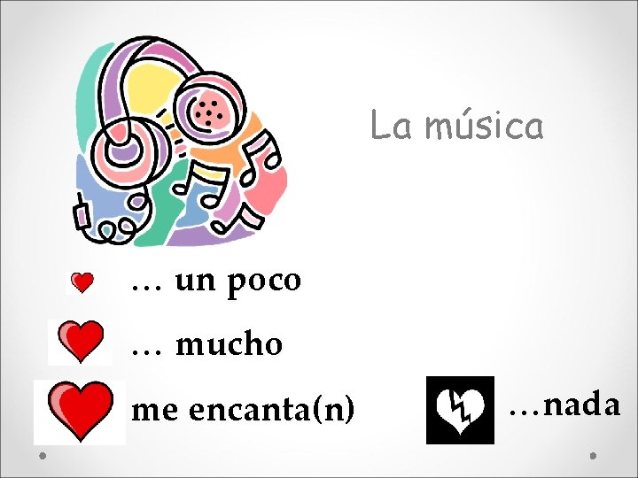 La música … un poco … mucho me encanta(n) …nada 