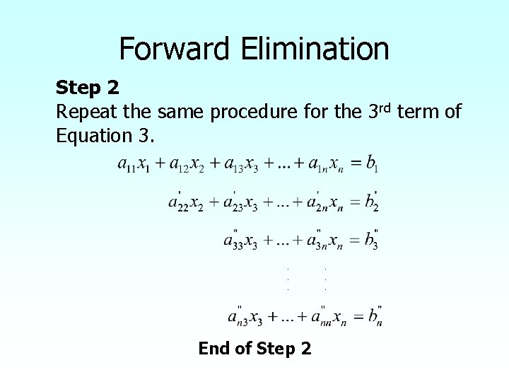 Forward Elimination Step 2 Repeat the same procedure for the 3 rd term of