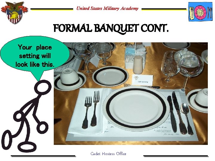 United States Military Academy FORMAL BANQUET CONT. Your place setting will look like this.