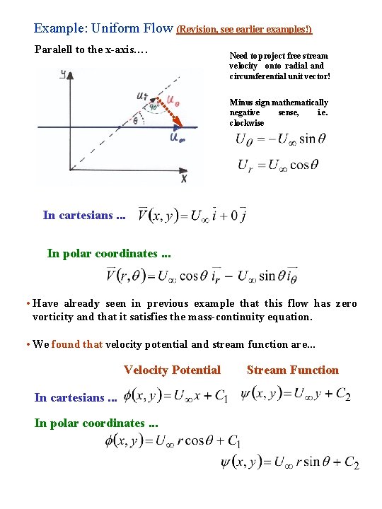 Example: Uniform Flow (Revision, see earlier examples!) Paralell to the x-axis…. Need to project Example: Uniform Flow (Revision, see earlier examples!) Paralell to the x-axis…. Need to project