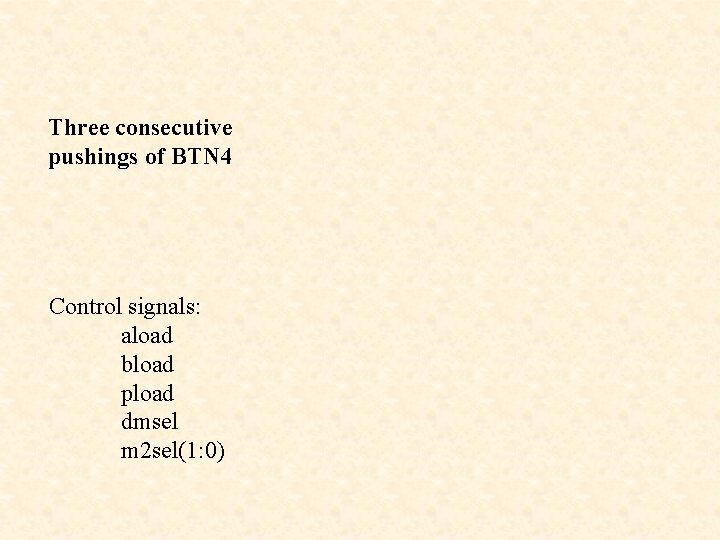 Three consecutive pushings of BTN 4 Control signals: aload bload pload dmsel m 2