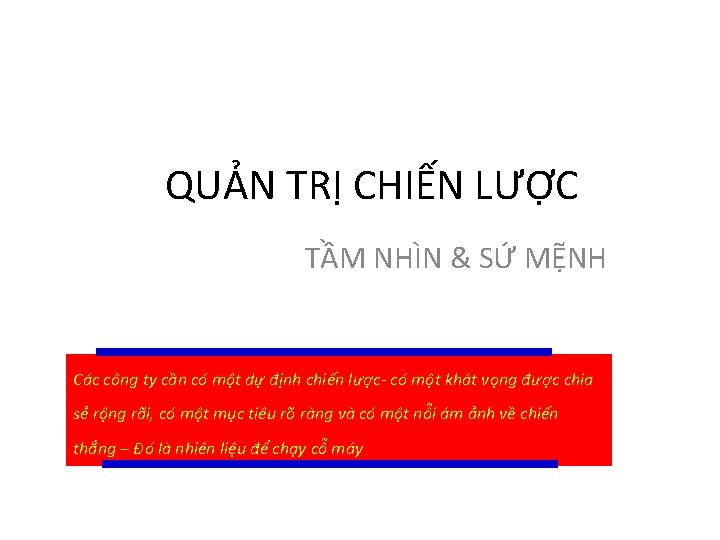 QUẢN TRỊ CHIẾN LƯỢC TẦM NHÌN & SỨ MỆNH Các công ty cần có