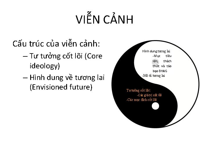 VIỄN CẢNH Cấu trúc của viễn cảnh: – Tư tưởng cốt lõi (Core ideology)