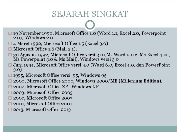 SEJARAH SINGKAT � 19 November 1990, Microsoft Office 1. 0 (Word 1. 1, Excel