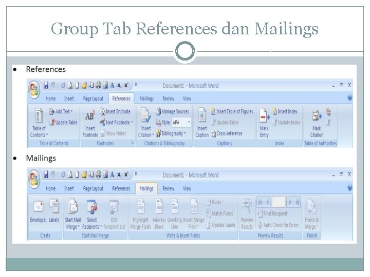 Group Tab References dan Mailings 