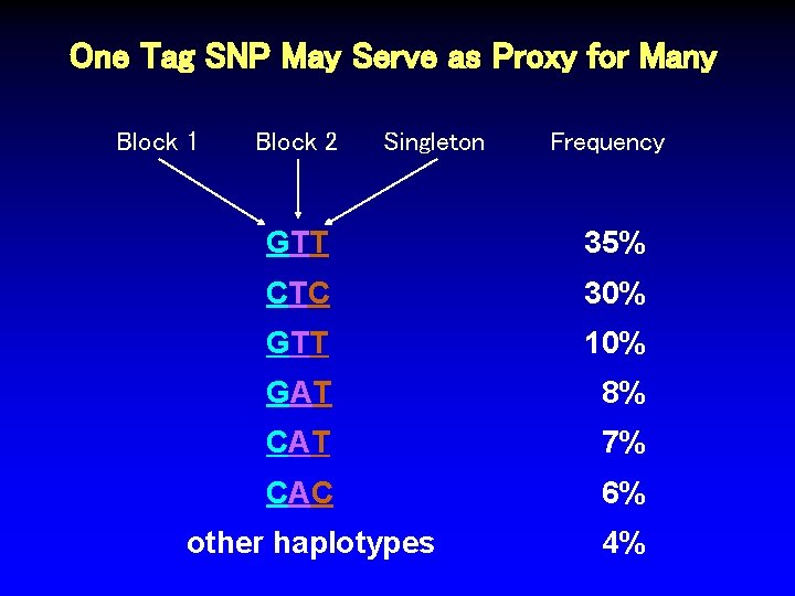 One Tag SNP May Serve as Proxy for Many Block 1 Block 2 Singleton