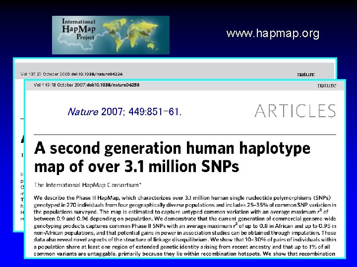 www. hapmap. org Nature 2005; 437: 1299 -320. Nature 2007; 449: 851 -61. www. hapmap. org Nature 2005; 437: 1299 -320. Nature 2007; 449: 851 -61.